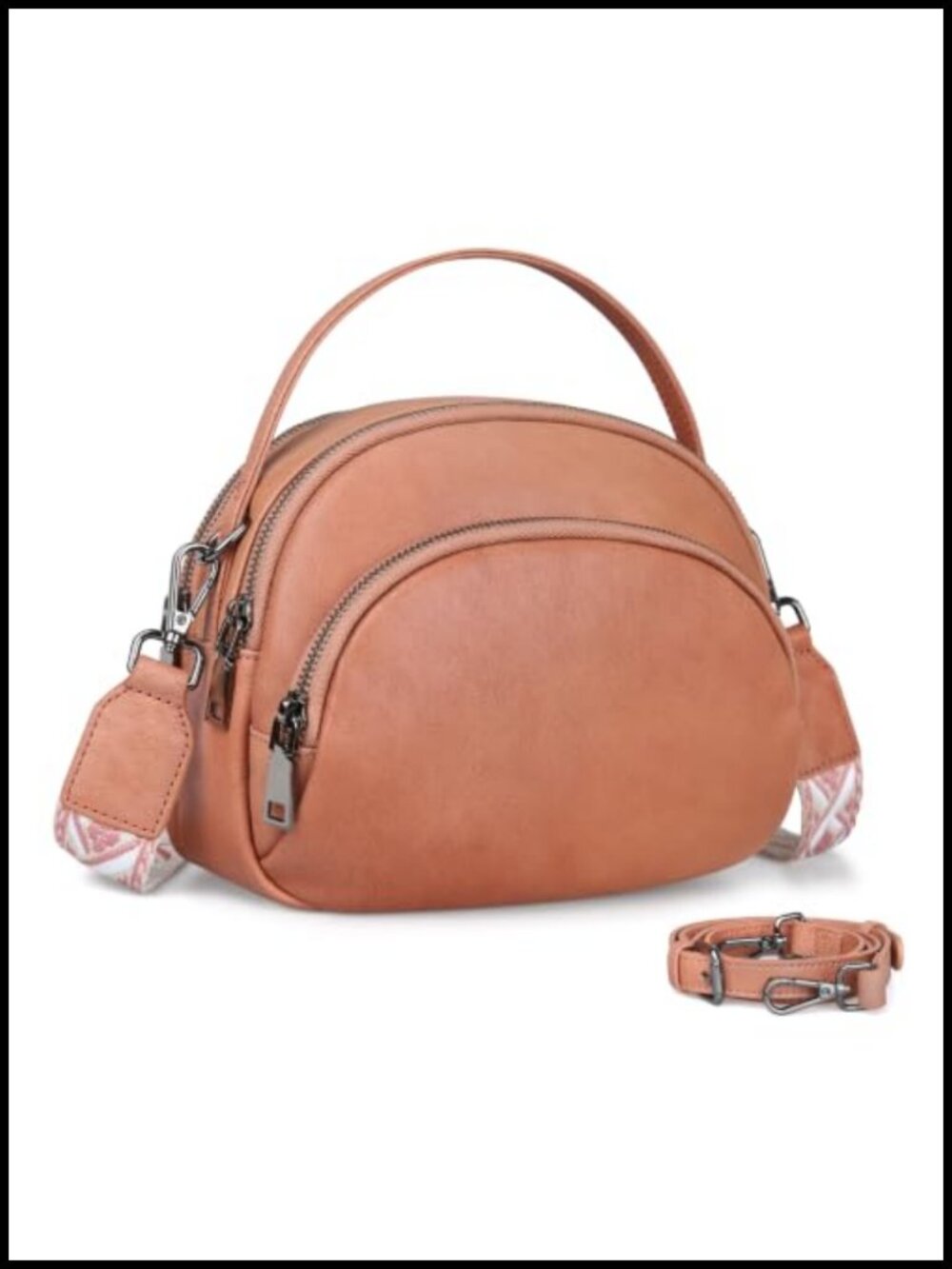 HESHE Genuine Leather Crossbody Bag Small Shoulder Purse Multi-Strap Handbag